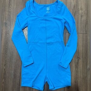 Automet Long Sleeve Scoop Neck Athletic Romper Blue Stretch One-Piece Size S